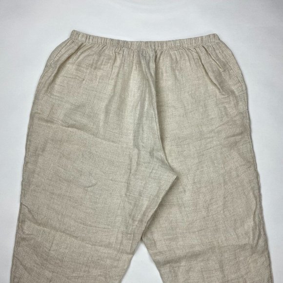 Flax Linen Ankle Pants Tapered Leg Elastic Waist Flat‎ Front Lightweight Women L - Picture 6 of 11
